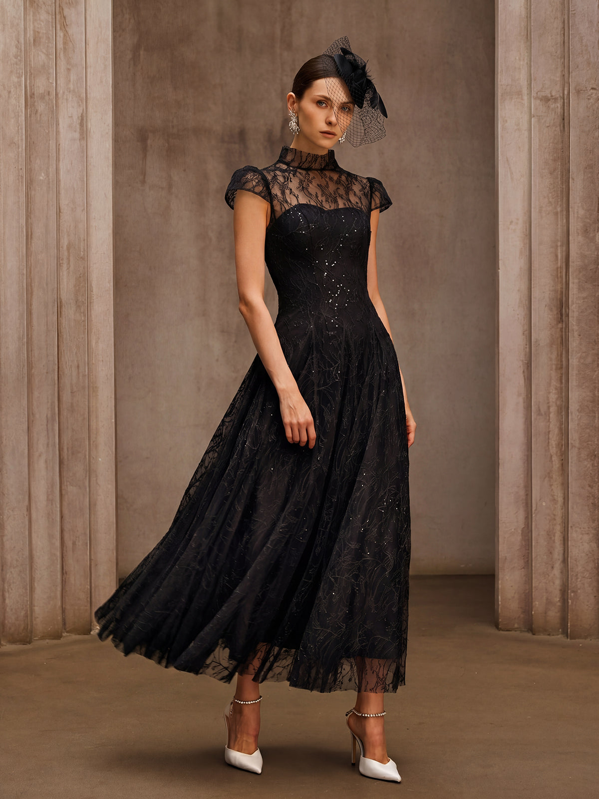 Rosstef Sequin Lace Midi Dress