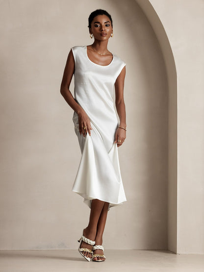 Rosstef 19Momme Silk Cap Sleeve Round Neck Midi Dress