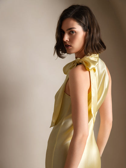 Rosstef 19Momme Silk Sleeveless Tie Neck Midi Dress