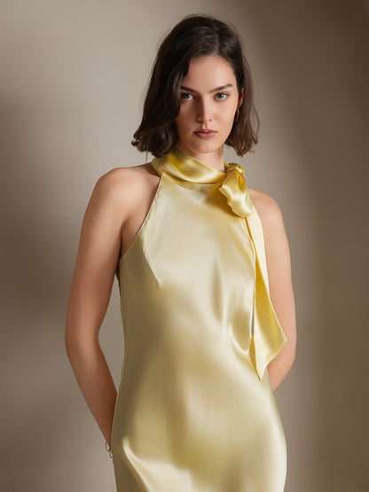 Rosstef 19Momme Silk Sleeveless Tie Neck Midi Dress