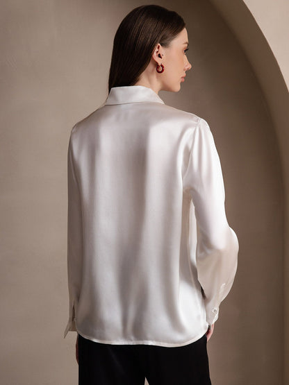 Rosstef 19Momme Silk Long Sleeve Lapel Collar Kadın Bluzu