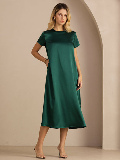 Rosstef 19Momme Silk Midi Dress With Side Pockets
