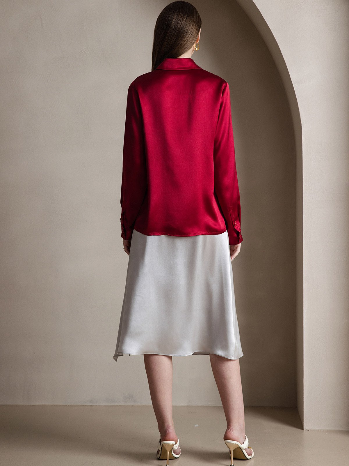 Rosstef 19 Momme Silk Long Sleeve Lapel Collar Kadın Şortu