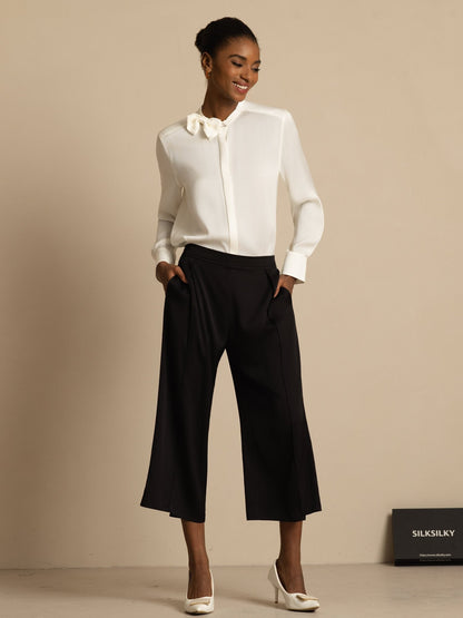 Rosstef 19Momme Stretch Silk Kadın Uzun Kollu Bow Bluzu