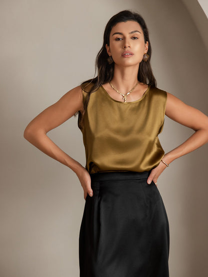 Rosstef 19Momme Silk Sleeveless Round Neck Kadın Tank Top
