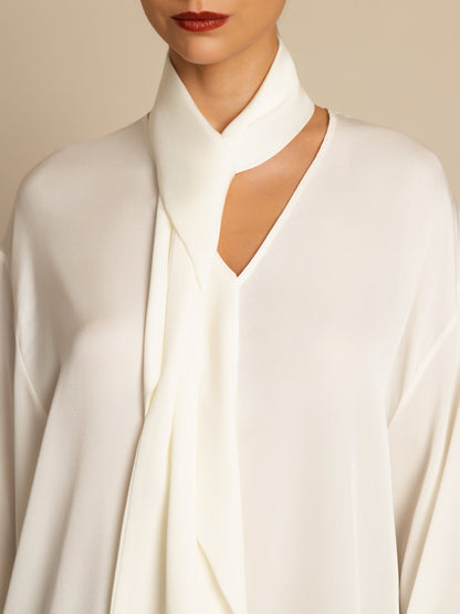 Rosstef 19Momme Stretch Silk Asimetrik V Çıkıntılı Bluz