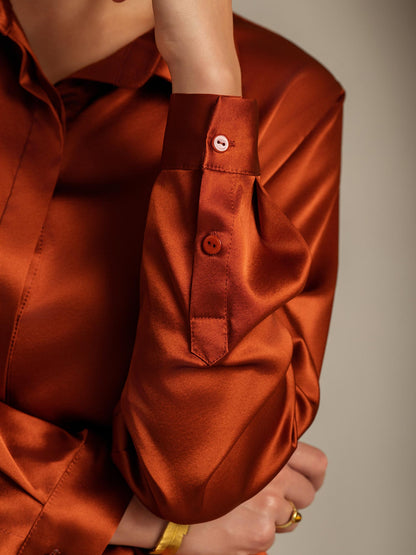 Rosstef 19 Momme Silk Long Sleeve Lapel Collar Kadın Şortu
