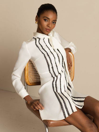 Rosstef 19Momme Stretch Silk Tie-Neck Short Shirt Dress