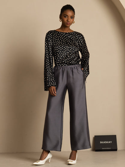 Rosstef Kadınlar için Polka Dot Print Bell Sleeve Boat Neck Üst