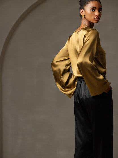 Rosstef 19Momme Silk Bell Sleeve Boat Neck Kadın Giyimi