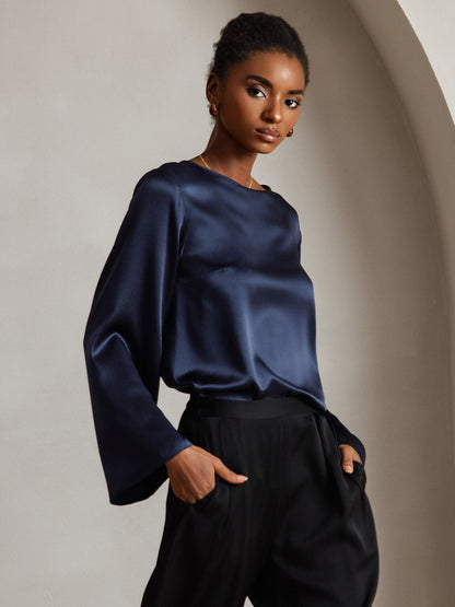 Rosstef 19Momme Silk Bell Sleeve Boat Neck Kadın Giyimi