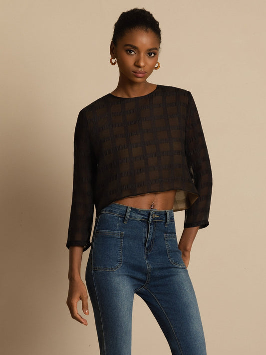 Rosstef Pure Silk Grid Crop Blouse