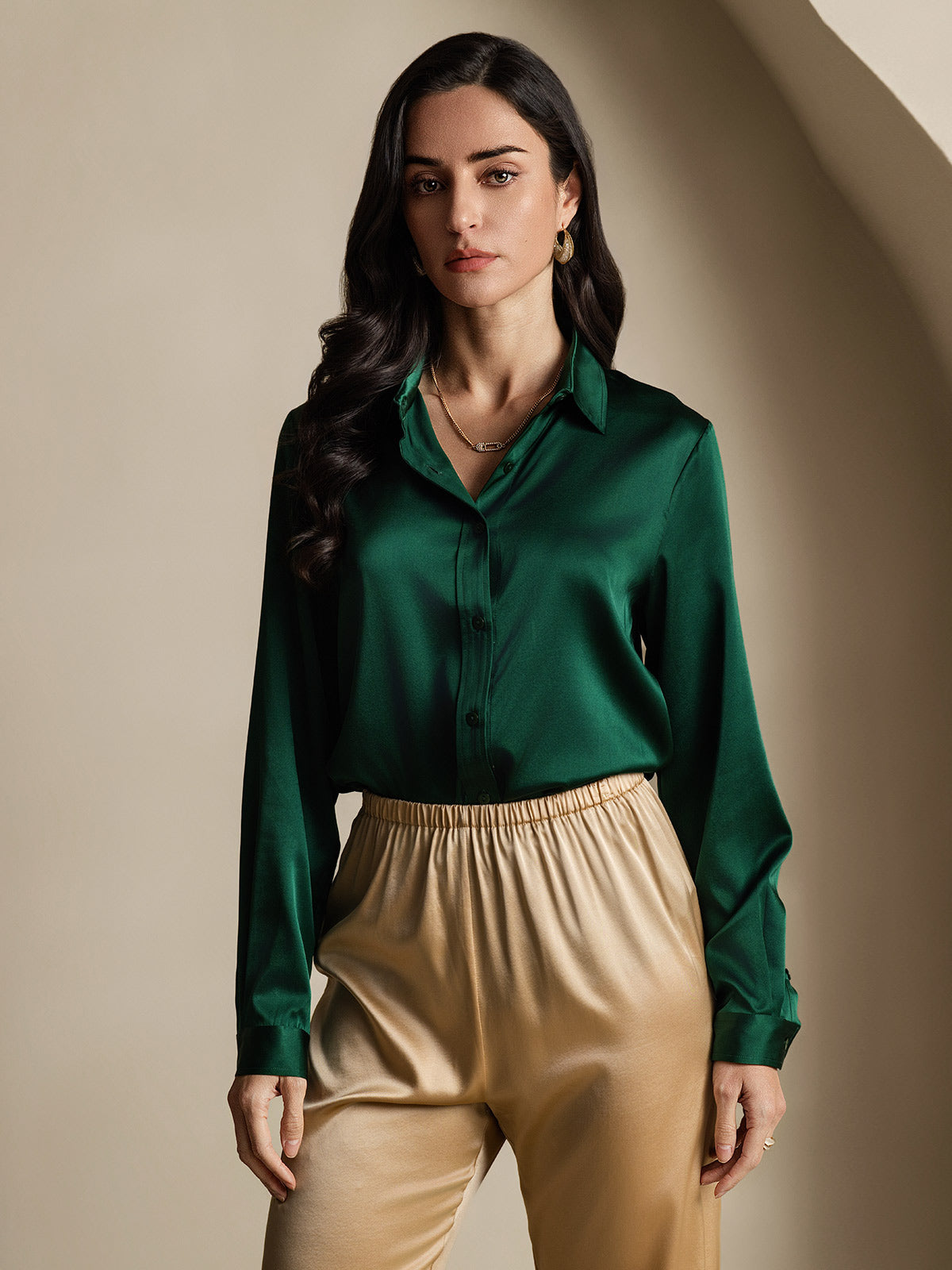 Rosstef 19Momme Silk Long Sleeve Lapel Collar Women's Shirt