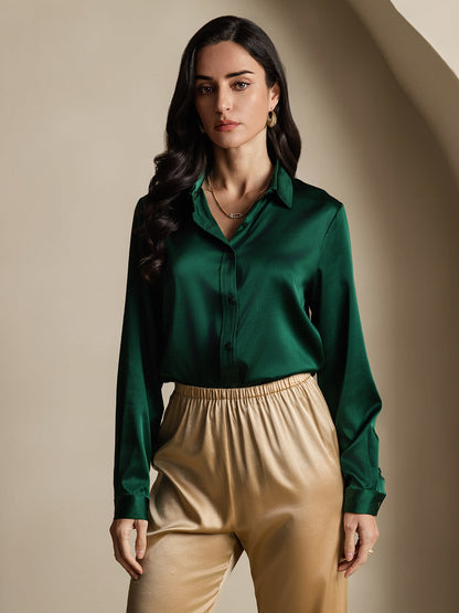 Rosstef 19Momme Silk Long Sleeve Lapel Collar Women's Shirt