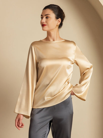 Rosstef 19Momme Silk Bell Sleeve Boat Neck Kadın Giyimi