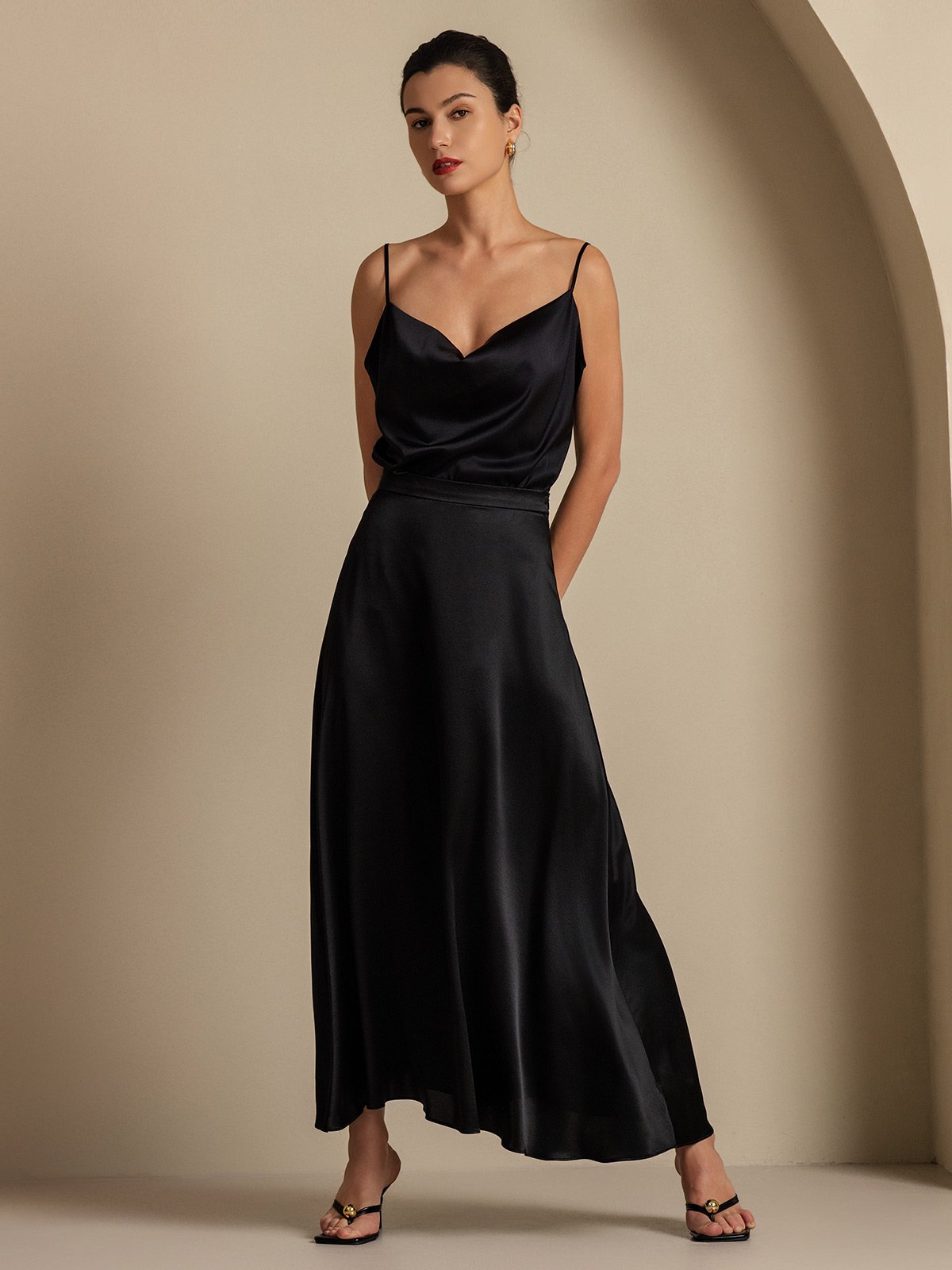 Rosstef 19Momme Silk A Line Maxi Skirt with Lining