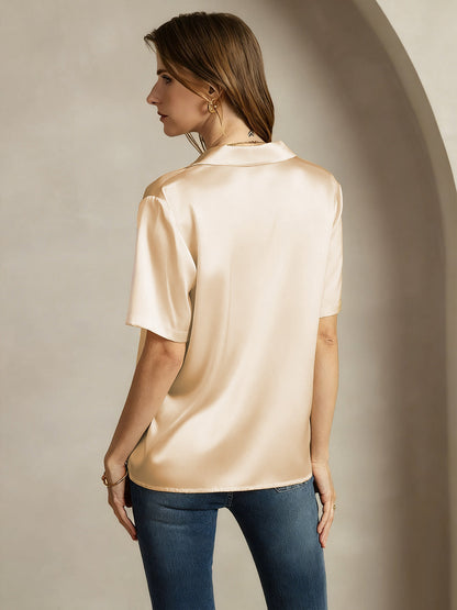 Rosstef 19Momme Silk Short Sleeve Notched Lapel Kadın Elbisesi