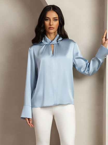 Rosstef 19Momme Silk Keyhole Neck Blouse with Pearl Buttons