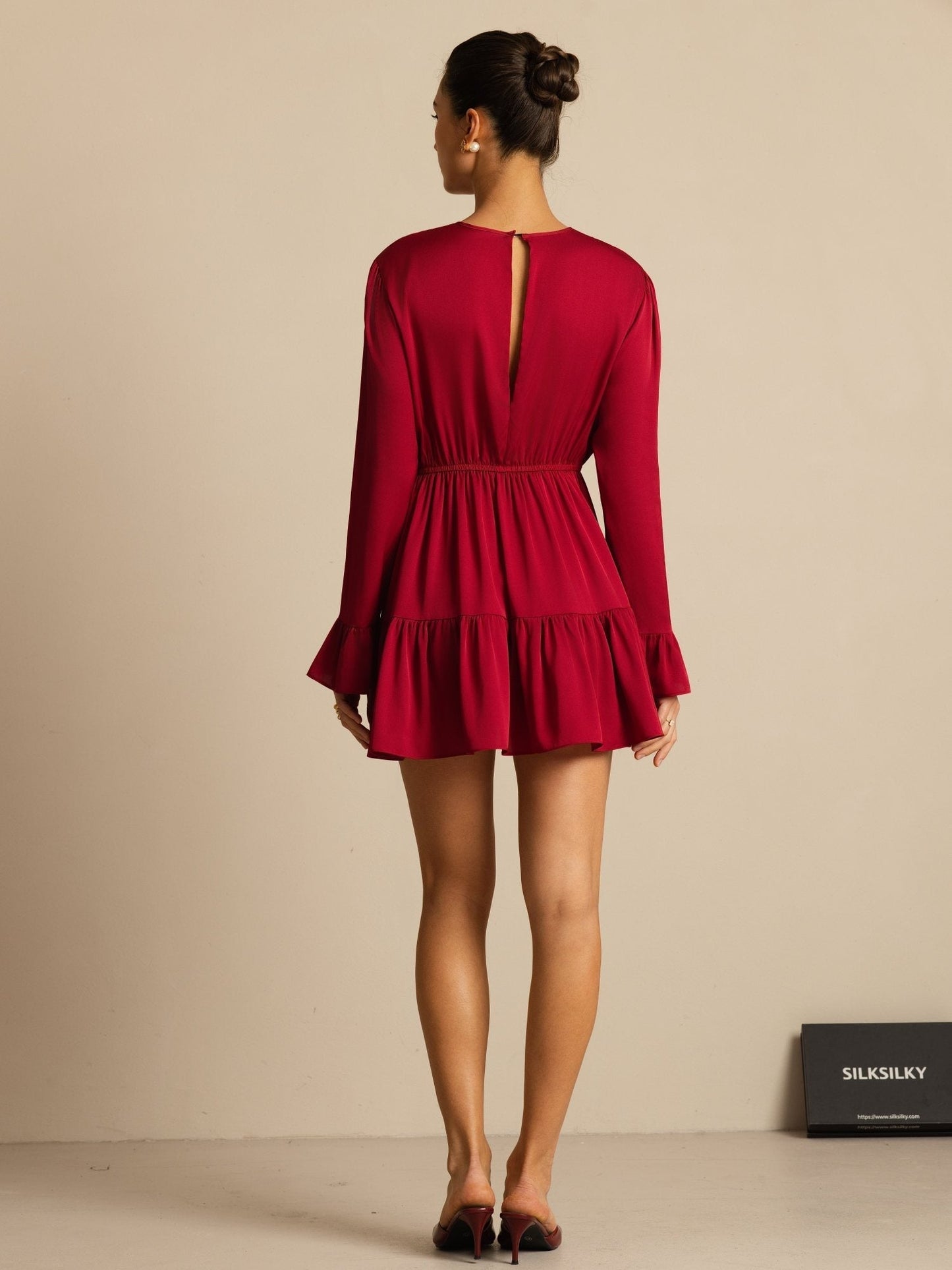 Rosstef 19Momme Stretch Silk Ruffle Sleeves Short Dress
