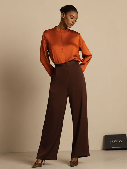 Rosstef 19Momme Silk Flex Stand Collar High-Low Bluse