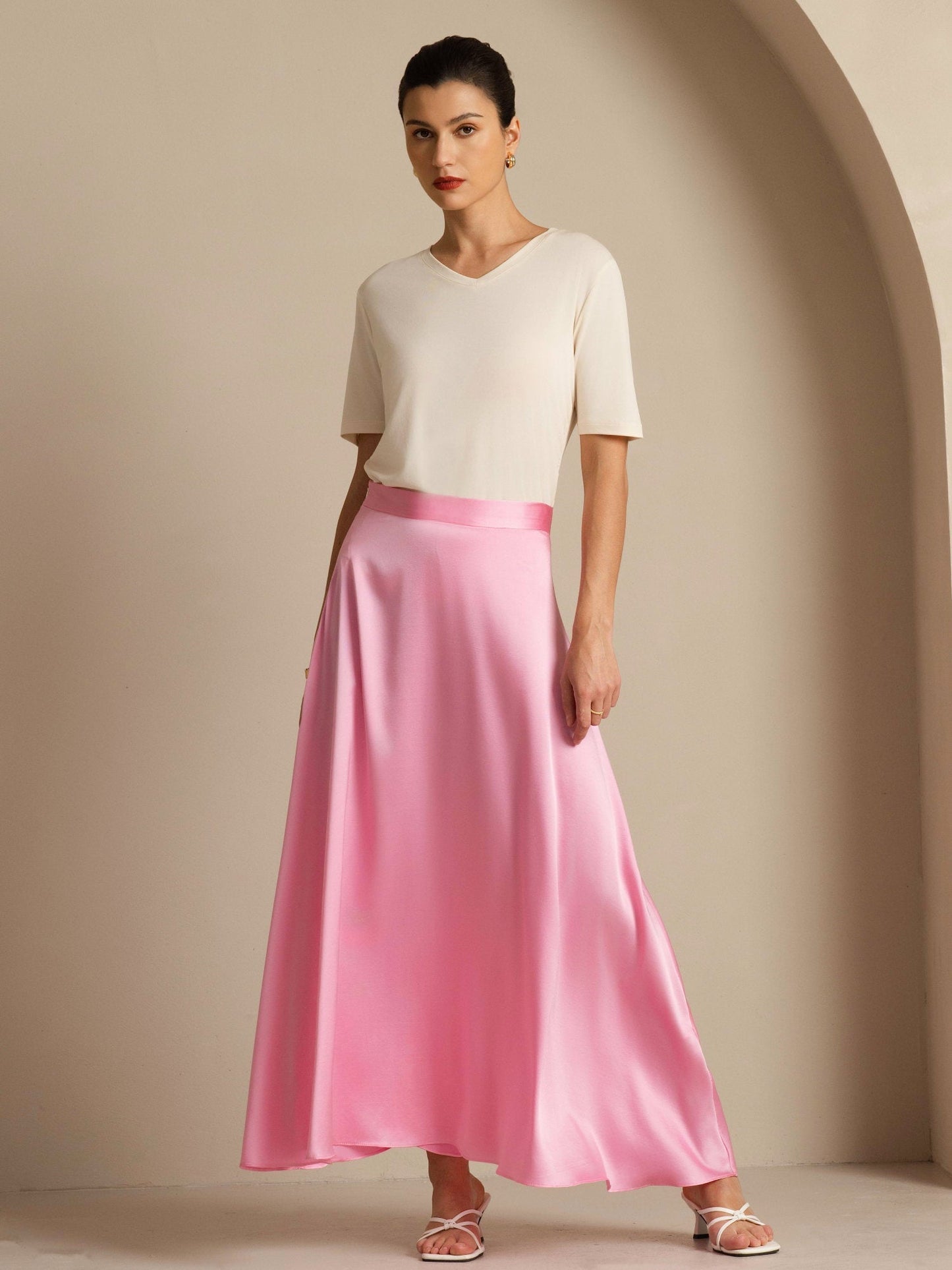 Rosstef 19Momme Silk A Line Maxi Skirt with Lining