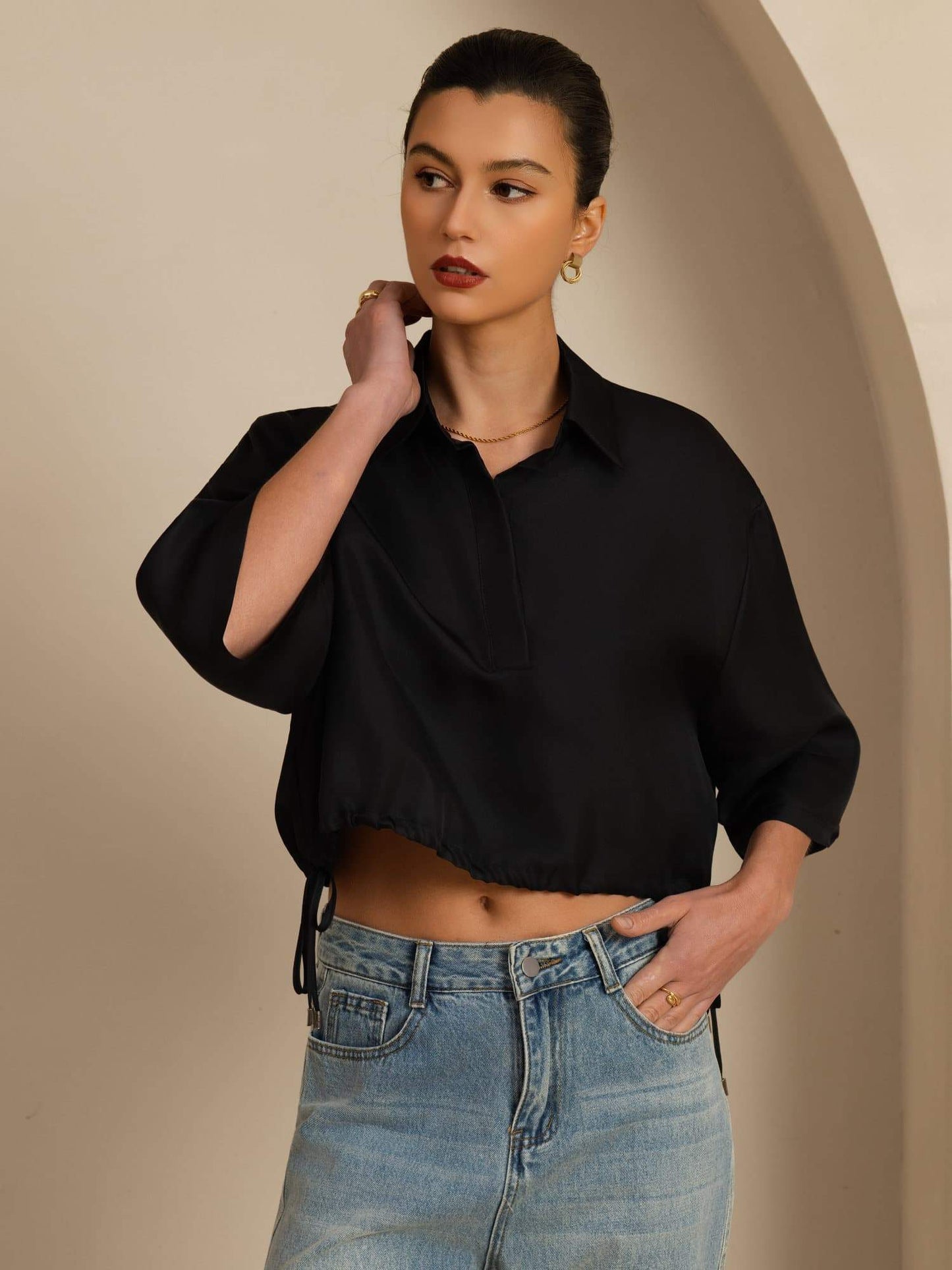 Rosstef Pure Silk Kadın Çift Kol Kaba Bluz