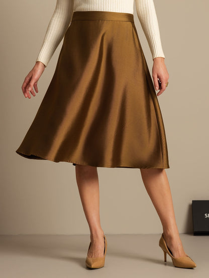 Rosstef 32Momme Silk-Wool Blend A Line Midi Skirt with Zipper Design