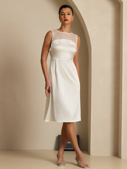 Rosstef 19Momme Pure Silk Illusion Neck Sleeveless Knee Length Giyin