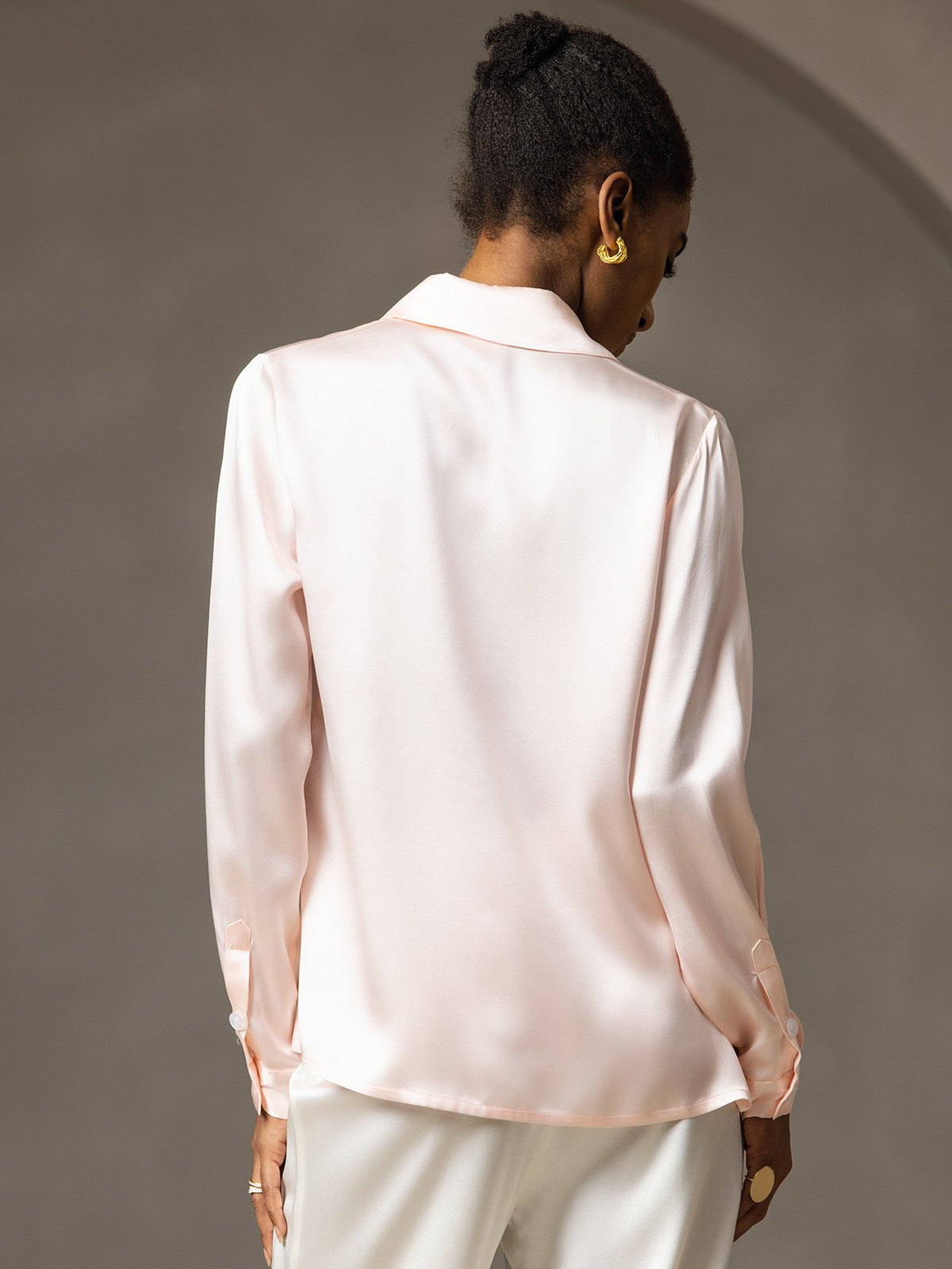 Rosstef 19Momme Silk Long Sleeve Lapel Collar Kadın Bluzu