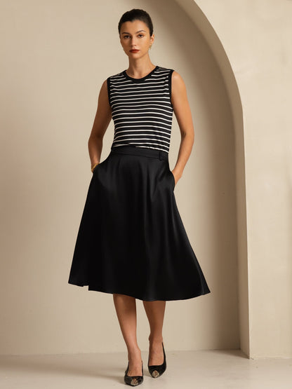 Rosstef Silk A-Line Midi Skirt with Pockets