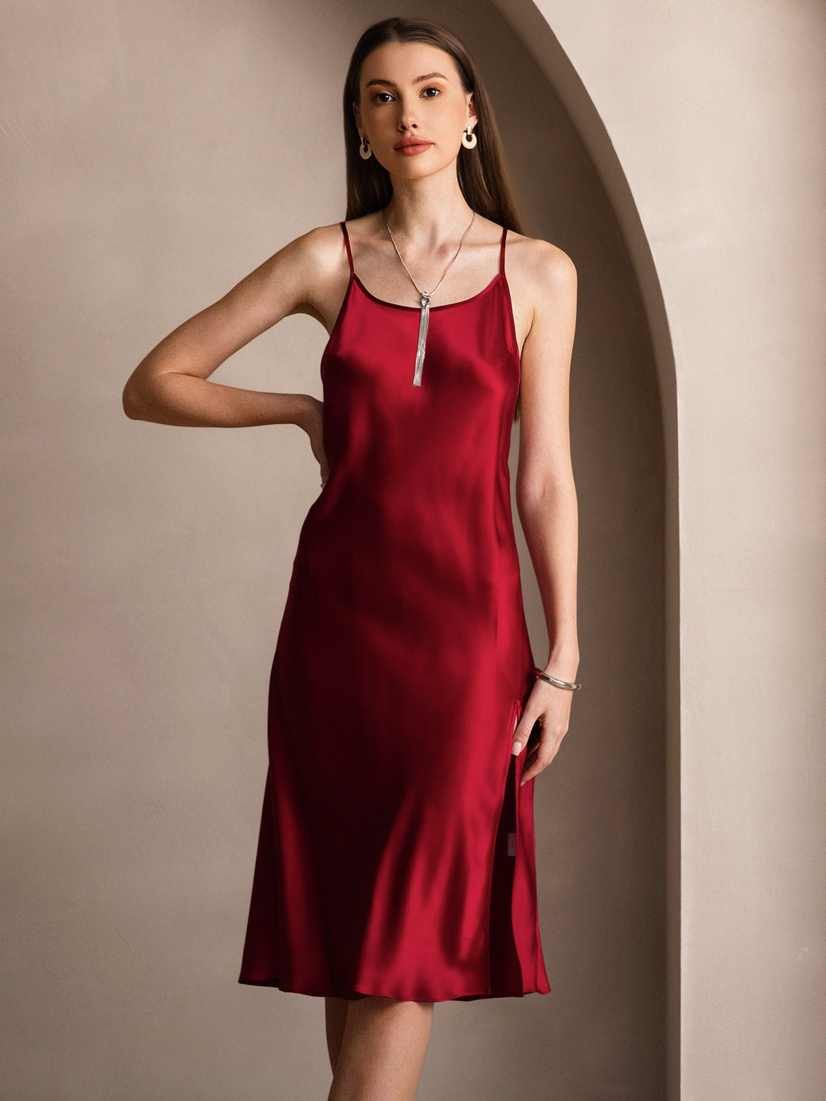 Rosstef Pure Silk Midi Dress with Criss Cross V-Back