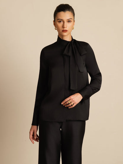Rosstef 19Momme Silk Tie Neck Long Sleeve Blouse