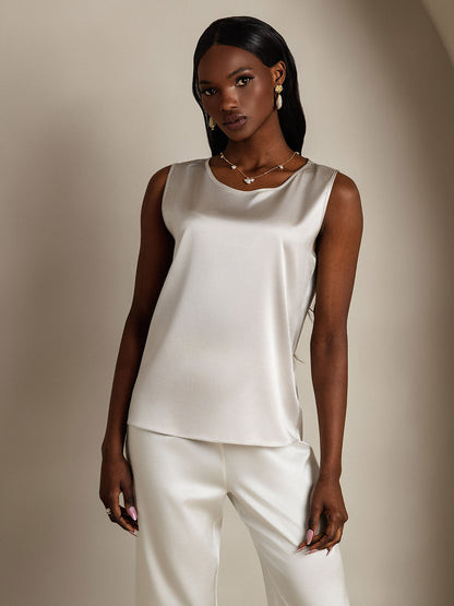 Rosstef 19Momme Silk Sleeveless Round Neck Women's Tank Top