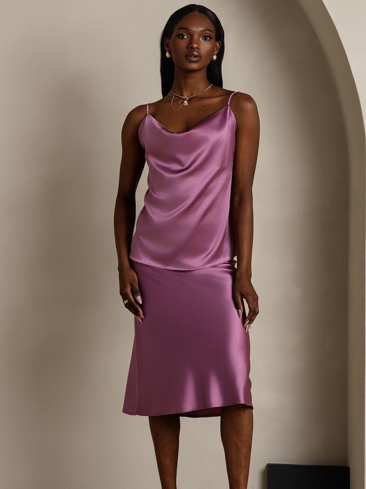 Rosstef 19Momme Silk Cowl Neck Camisole Top