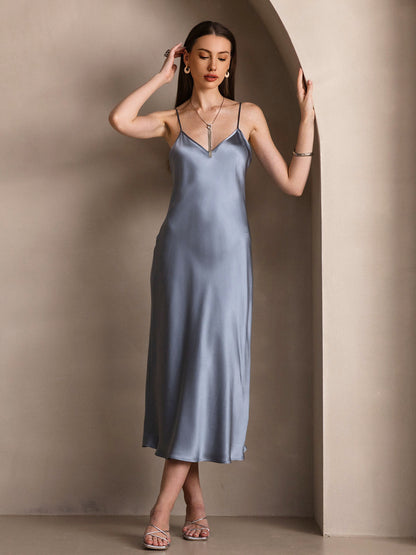 Rosstef 100% Mulberry Silk Spaghetti Strap Midi Long Dress