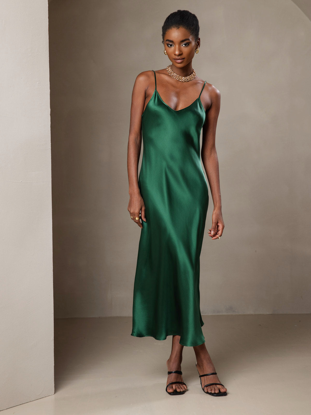 Rosstef 100% Mulberry Silk Spaghetti Strap Midi Long Dress