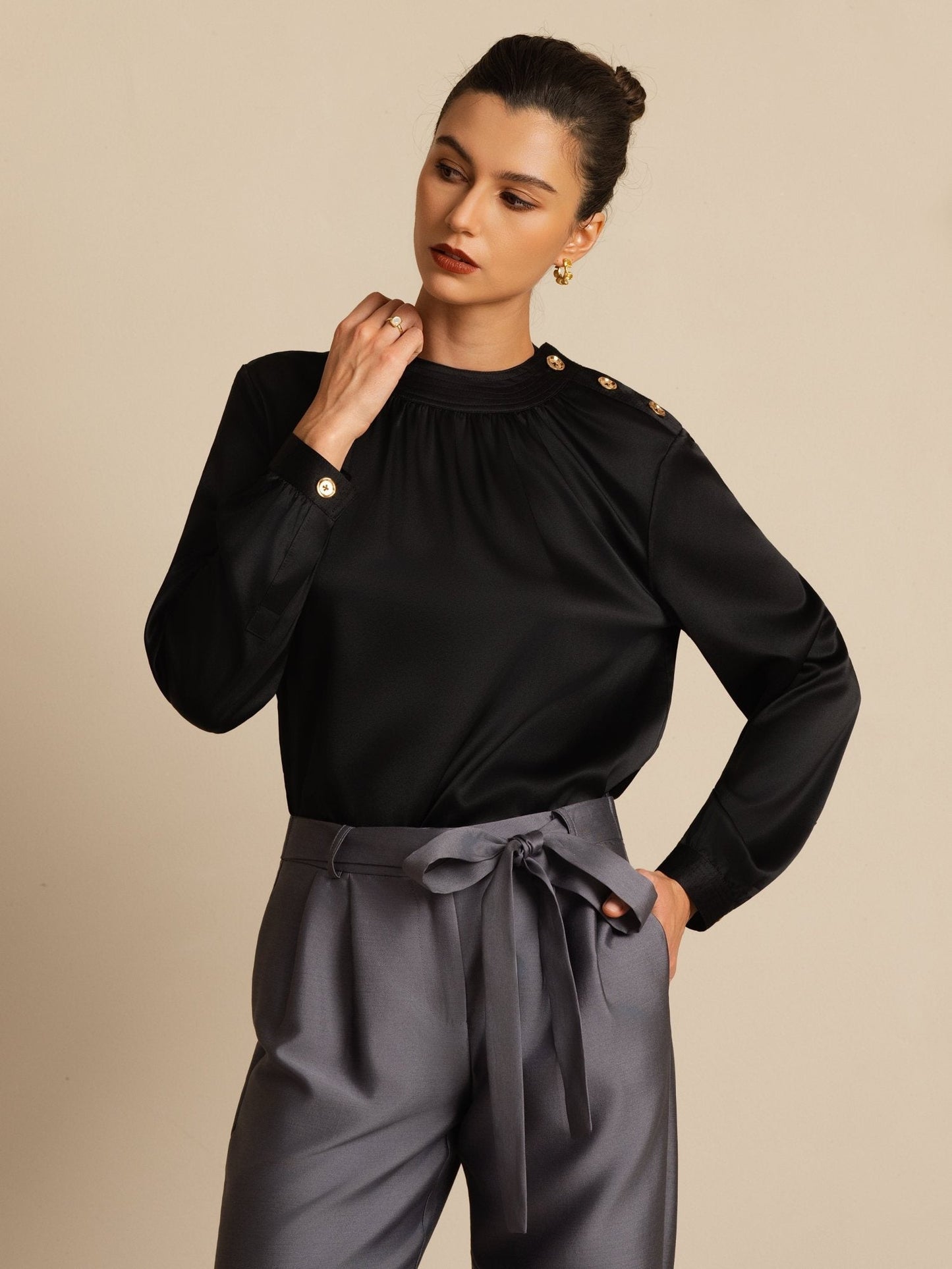 Rosstef 19Momme Silk Kadın Uzun Kollu Bluzu