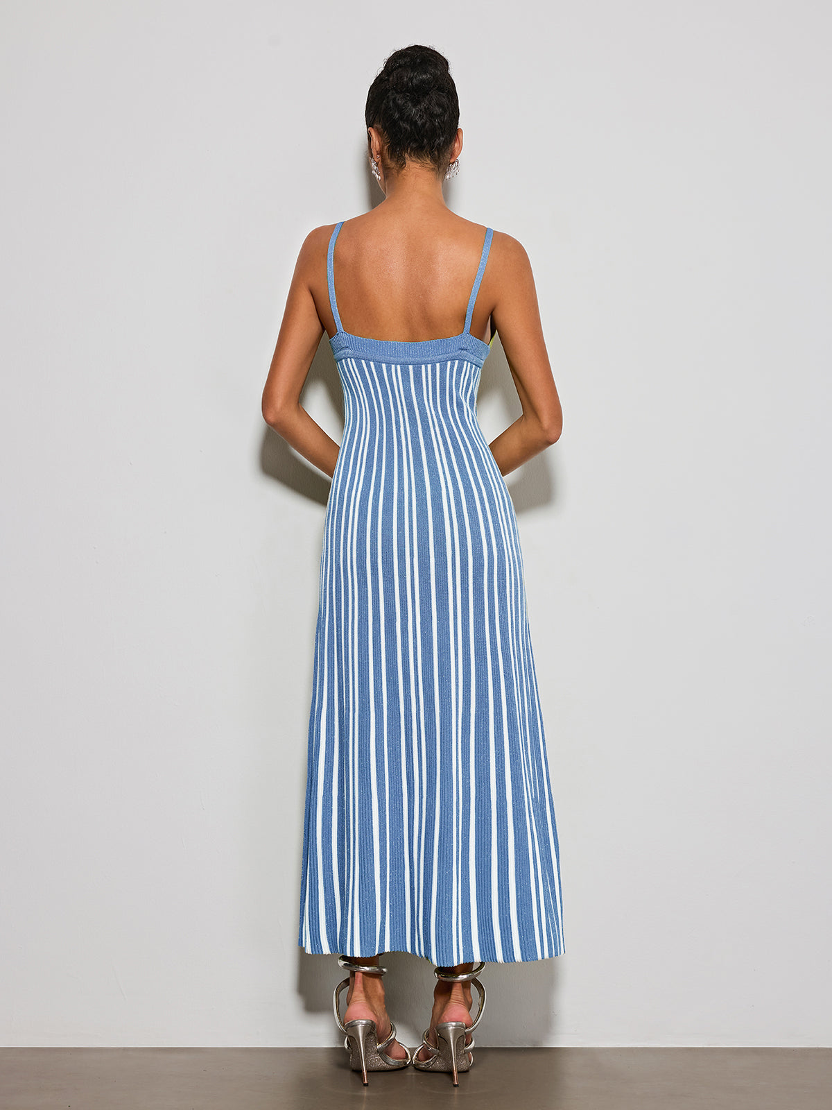 Esmery Spaghetti Stripe Knitted Dress In Blue