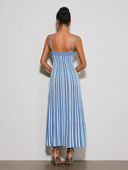 Esmery Spaghetti Stripe Knitted Dress In Blue