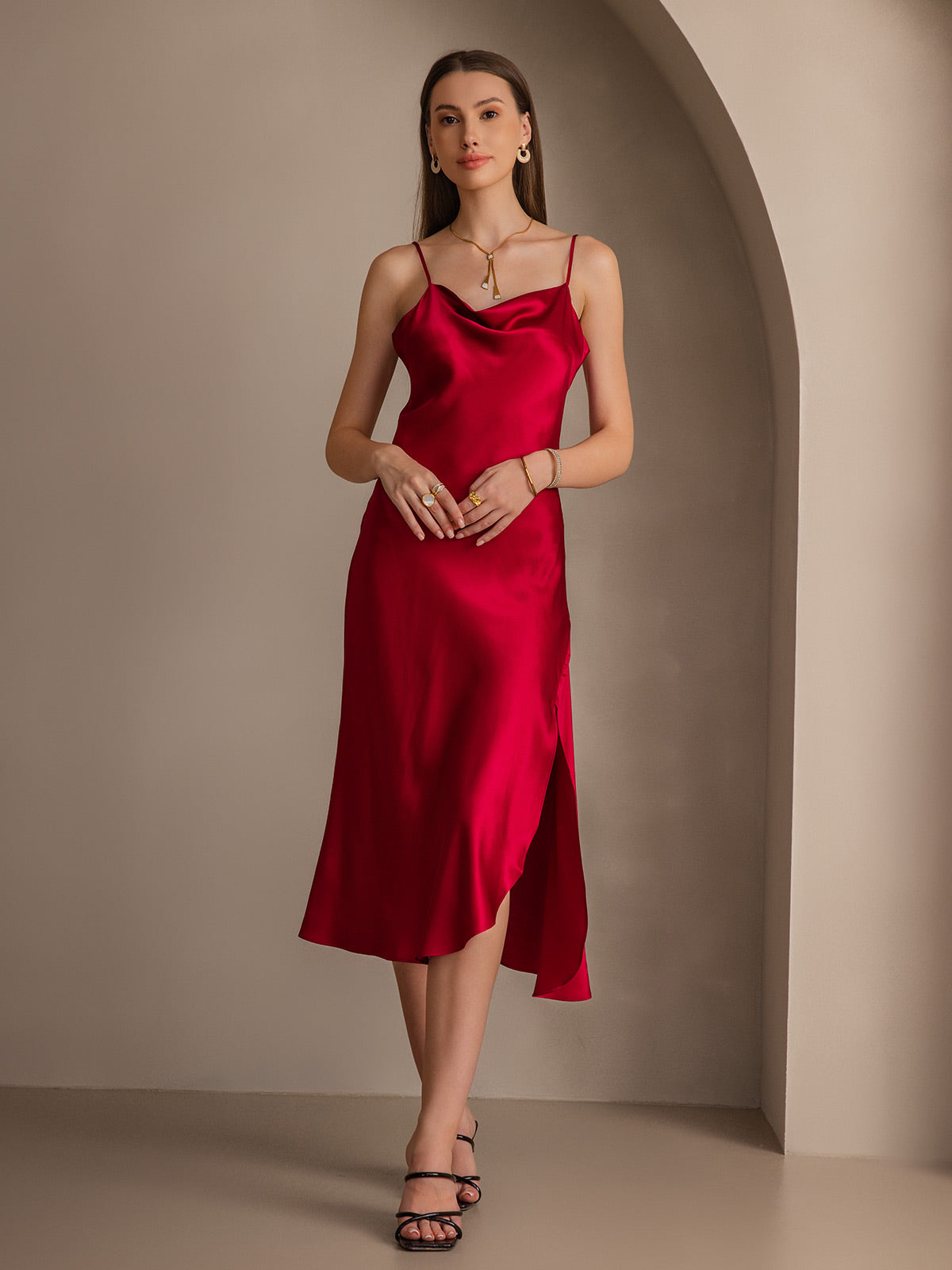 Rosstef Pure Slik Spageti Kolsuz Midi Gown ile Çizme Tasarımı