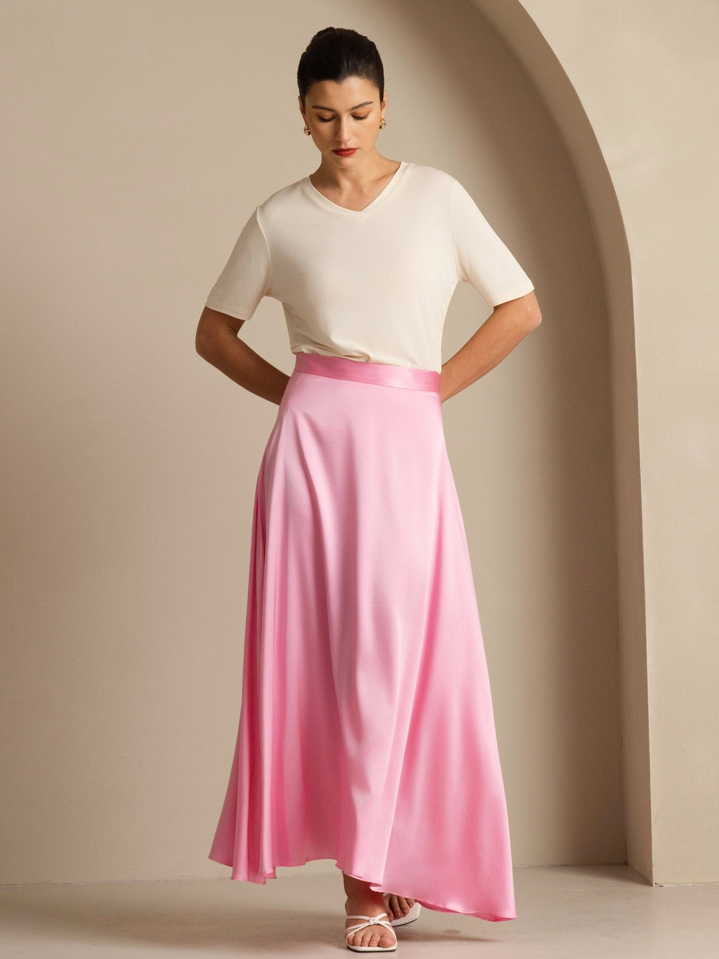 Rosstef 19Momme Silk A Line Maxi Skirt with Lining