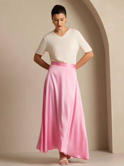 Rosstef 19Momme Silk A Line Maxi Skirt with Lining