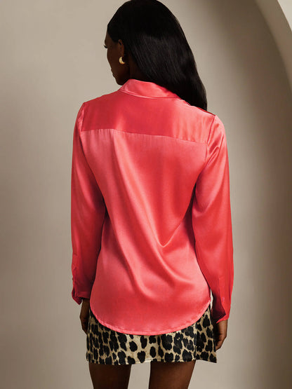 Rosstef 19Momme Silk Lapel Collar Long Sleeve Women's Shirt