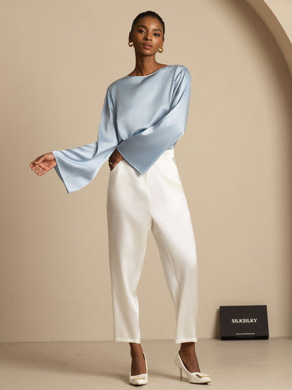 Rosstef 19Momme Silk Bell Sleeve Boat Neck Kadın Giyimi