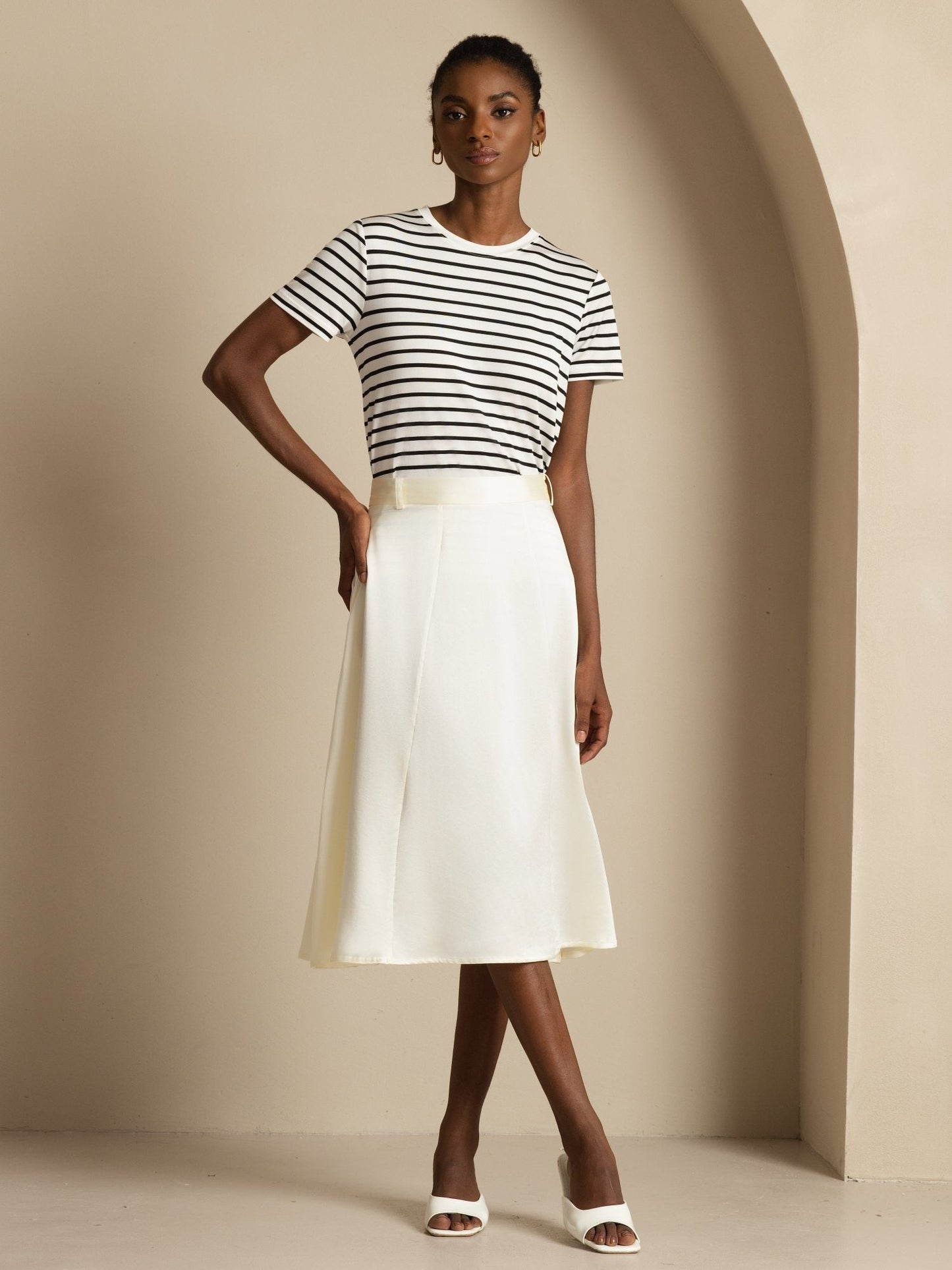 Rosstef Silk A-Line Midi Skirt with Pockets