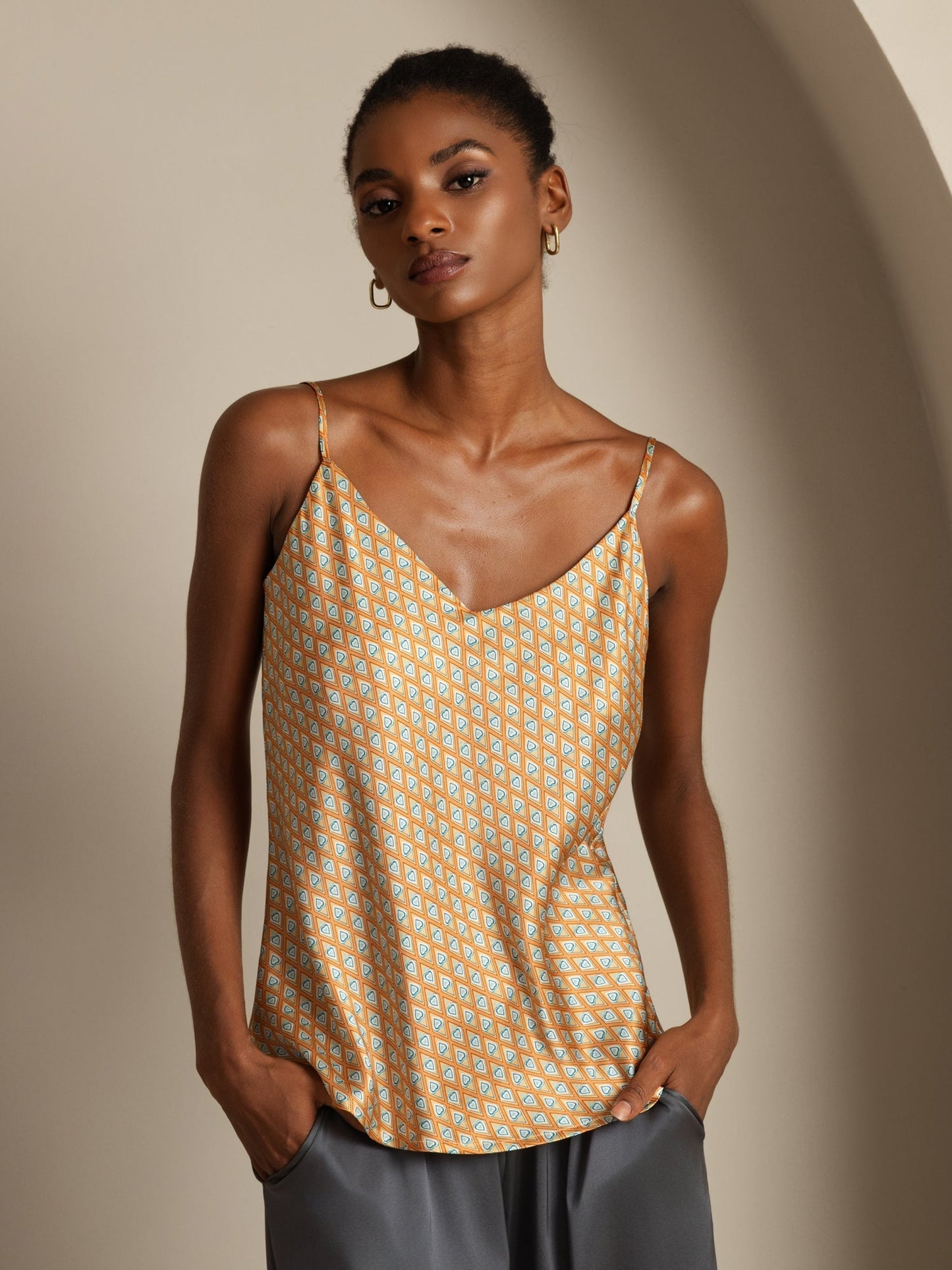 Rosstef Pure Silk Geometric Print Camisole
