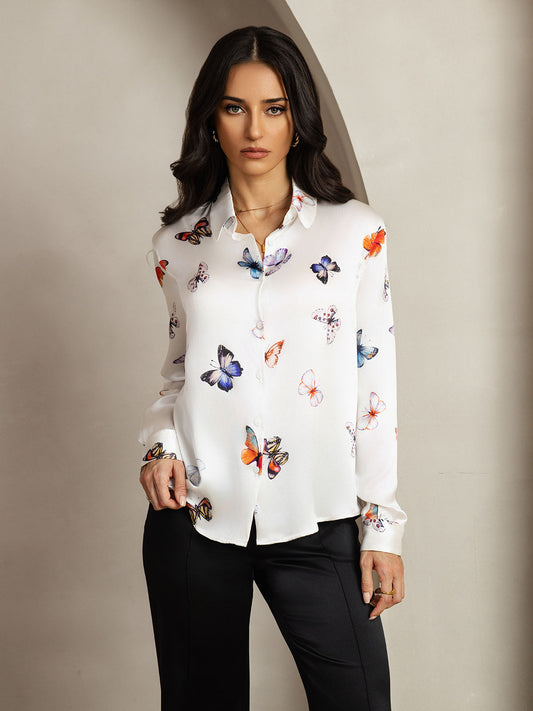 Rosstef Butterfly Print Long Sleeve Bluz