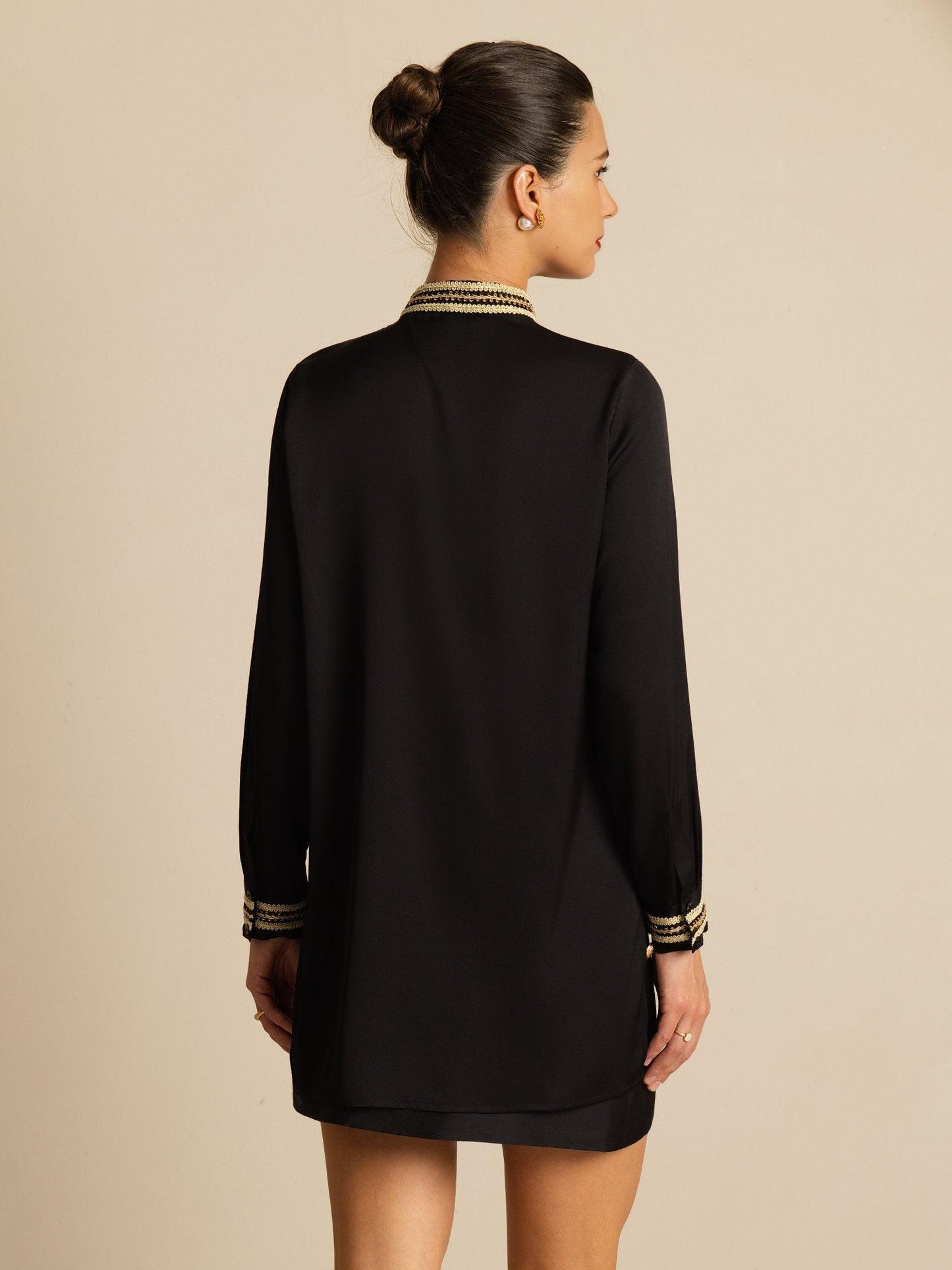 Rosstef 19Momme Stretch Silk Pleated Stand Collar Blouse