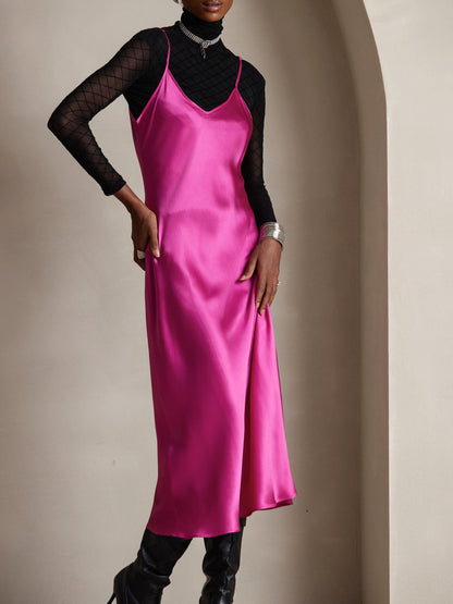 Rosstef 100% Mulberry Silk Spaghetti Strap Midi Long Dress