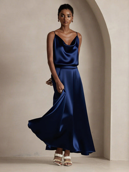 Rosstef 19Momme Silk A Line Maxi Skirt with Lining